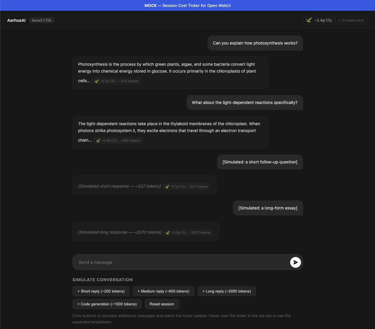 Session cost ticker mock
